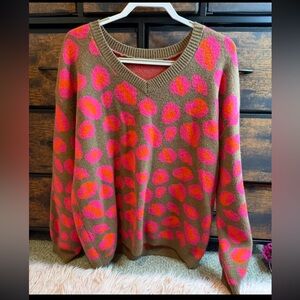 Boutique hot pink/leopard V neck Knitted Sweater/pullover XL